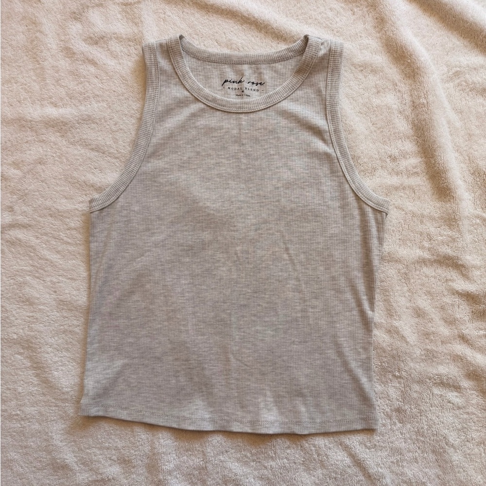 Pink Rose Light Gray Ribbed Tank Top